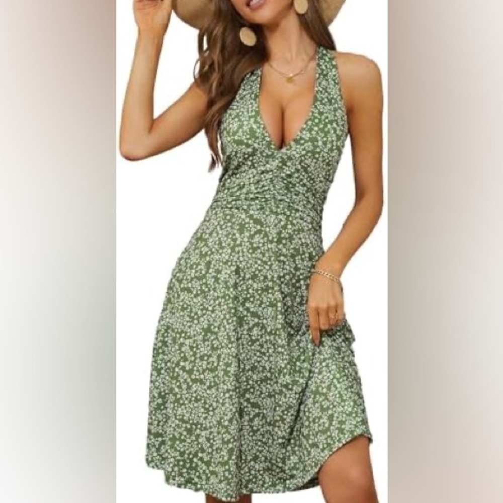 Green Floral Halter Dress